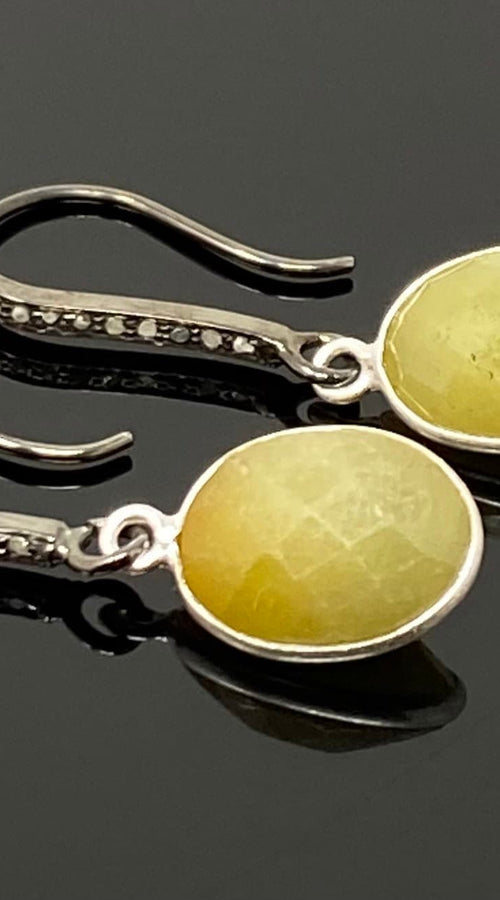 Load image into Gallery viewer, Yellow Sapphire Earrings, Pave Diamond Earrings, Sterling Silver
