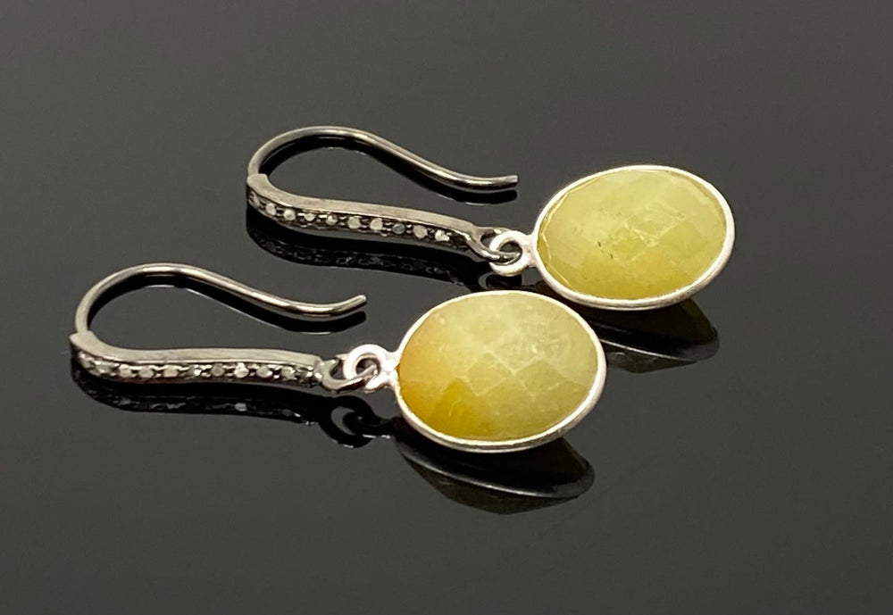 Yellow Sapphire Earrings, Pave Diamond Earrings, Sterling Silver