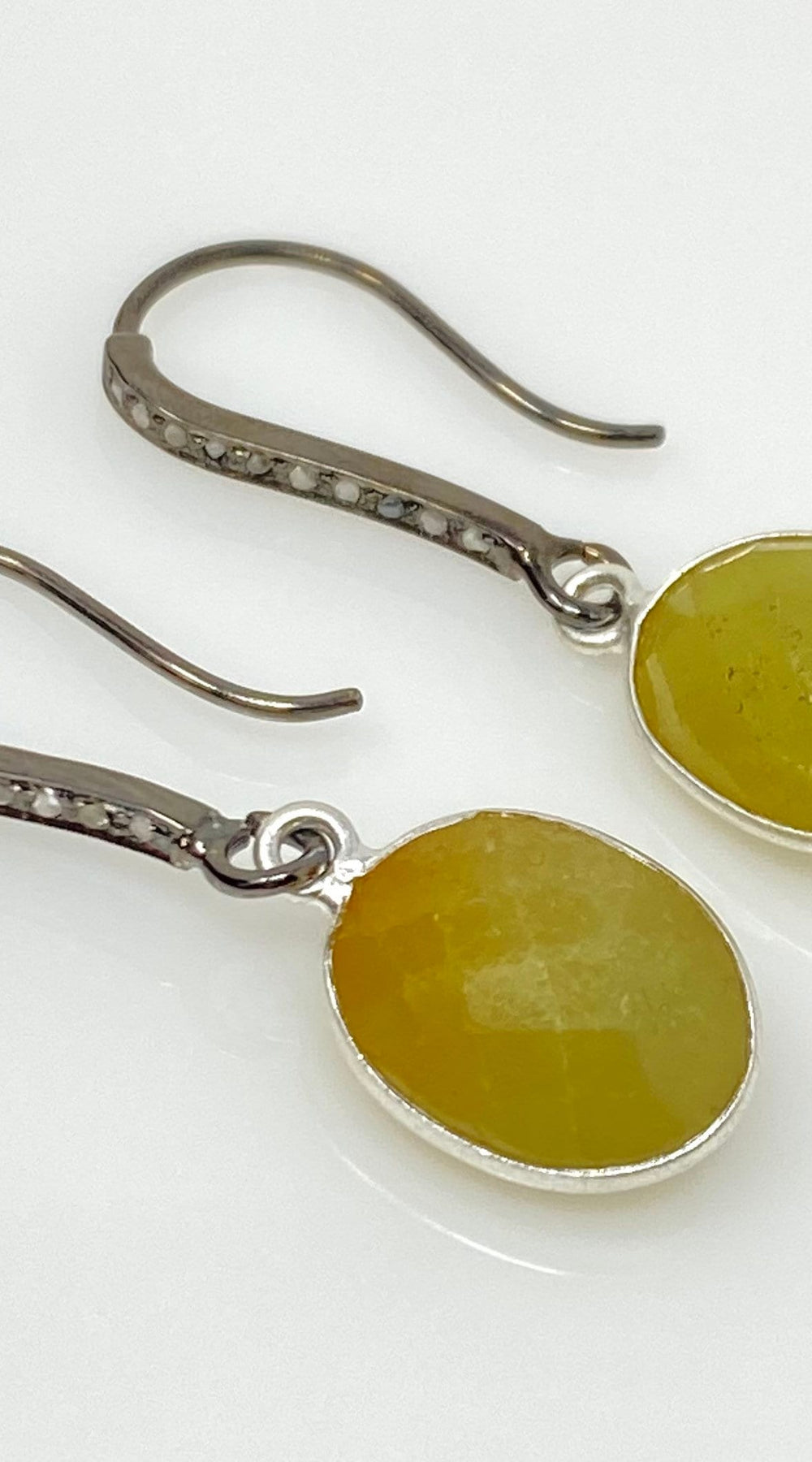 Yellow Sapphire Earrings, Pave Diamond Earrings, Sterling Silver