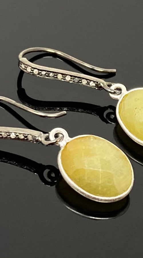 Load image into Gallery viewer, Yellow Sapphire Earrings, Pave Diamond Earrings, Sterling Silver
