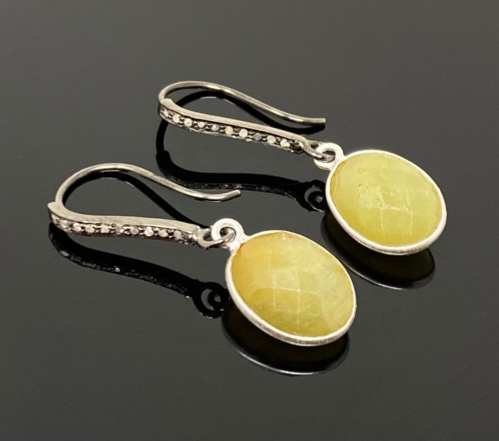 Yellow Sapphire Earrings, Pave Diamond Earrings, Sterling Silver