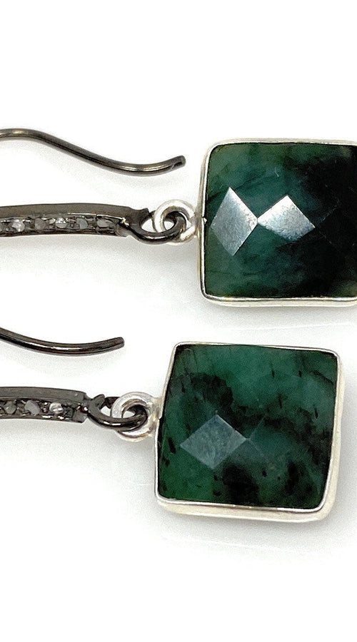 Load image into Gallery viewer, Genuine Emerald Earrings, Pave Diamond Earrings, Sterling Silver

