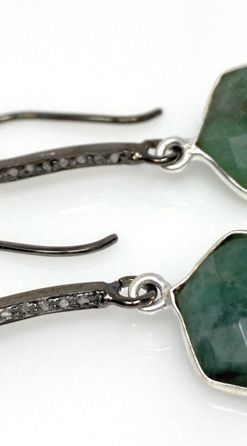 Load image into Gallery viewer, Genuine Emerald Earrings, Pave Diamond Earrings, Sterling Silver
