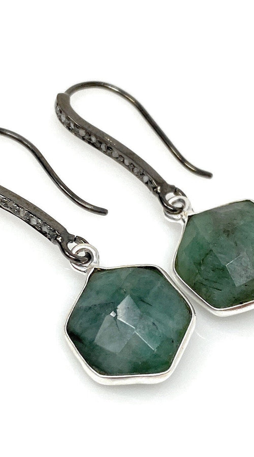 Load image into Gallery viewer, Genuine Emerald Earrings, Pave Diamond Earrings, Sterling Silver
