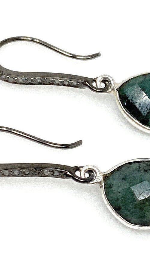 Load image into Gallery viewer, Genuine Emerald Earrings, Pave Diamond Earrings, Sterling Silver
