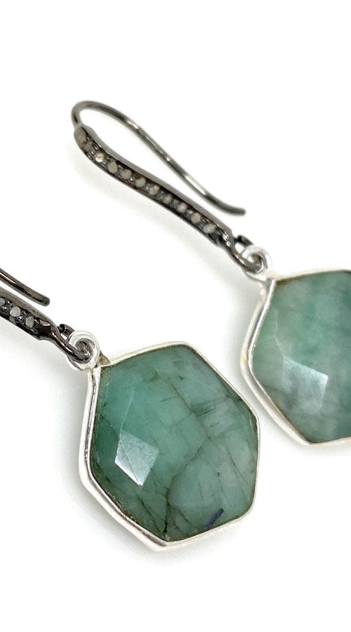 Load image into Gallery viewer, Genuine Emerald Earrings, Pave Diamond Earrings, Sterling Silver
