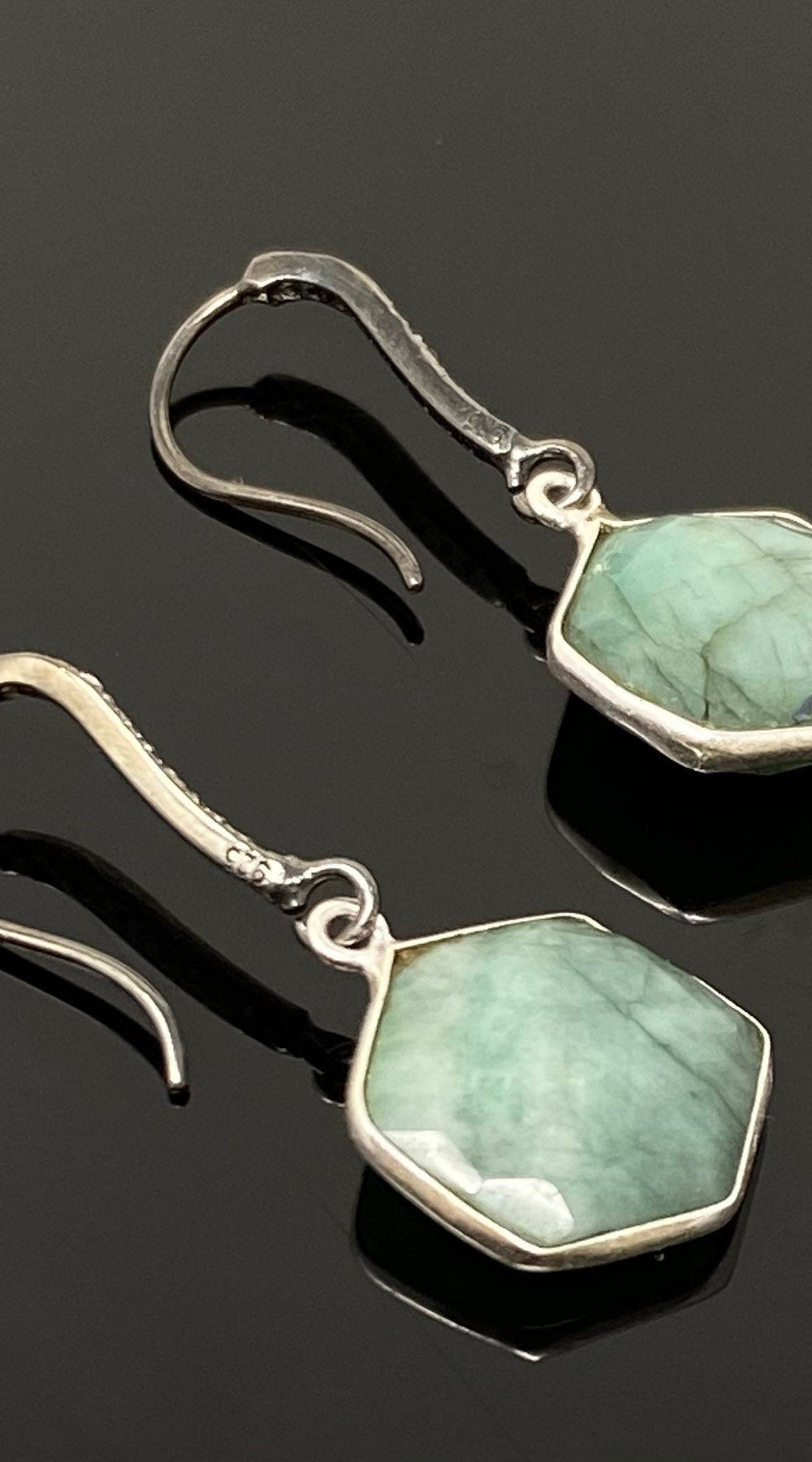 Genuine Emerald Earrings, Pave Diamond Earrings, Sterling Silver