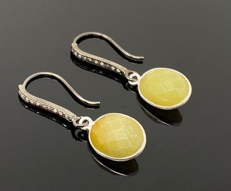 Yellow Sapphire Earrings, Pave Diamond Earrings, Sterling Silver