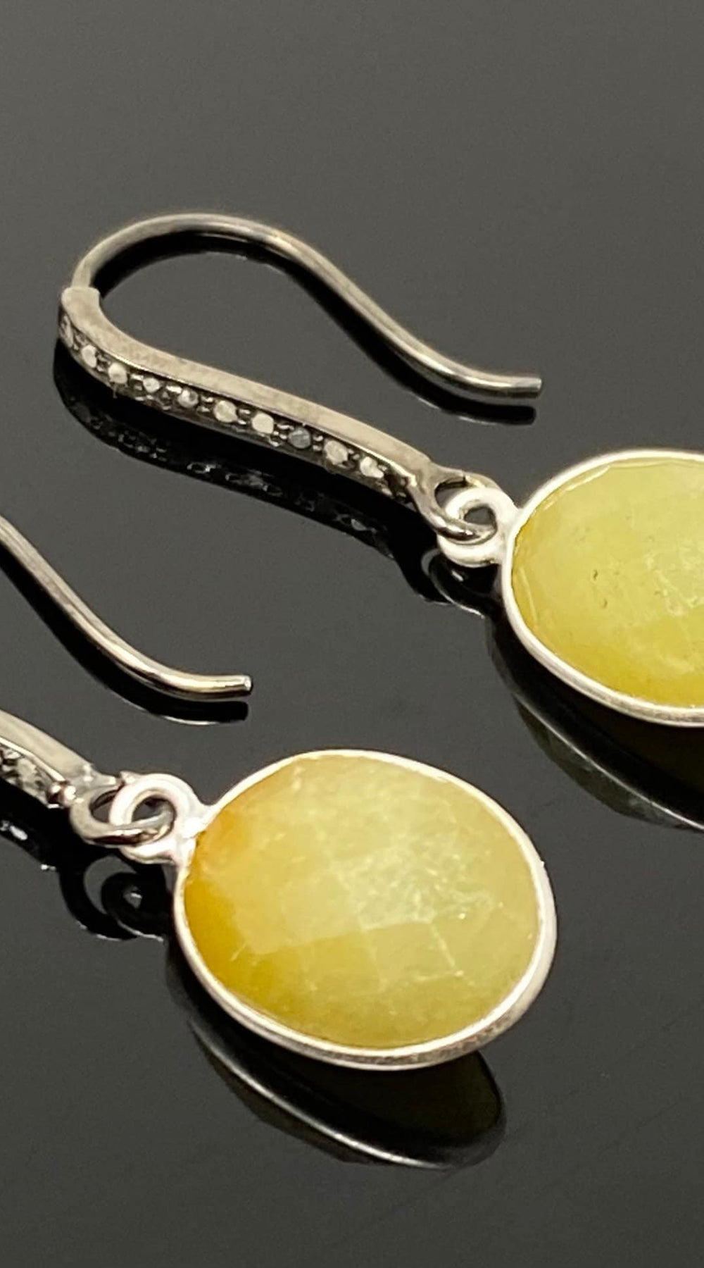 Yellow Sapphire Earrings, Pave Diamond Earrings, Sterling Silver