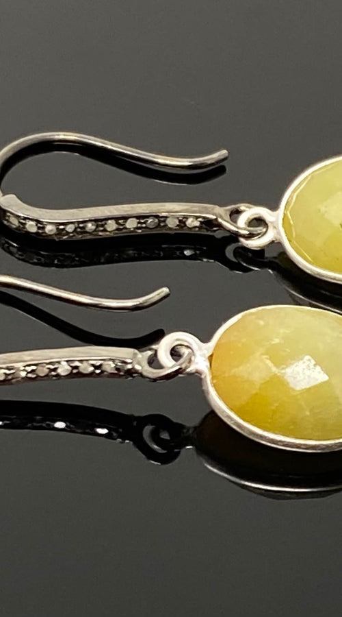 Load image into Gallery viewer, Yellow Sapphire Earrings, Pave Diamond Earrings, Sterling Silver
