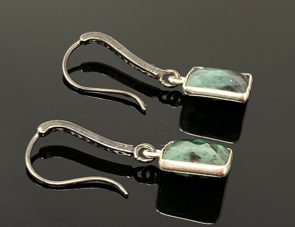 Genuine Emerald Earrings, Pave Diamond Earrings, Sterling Silver