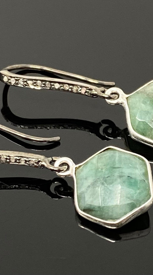 Load image into Gallery viewer, Genuine Emerald Earrings, Pave Diamond Earrings, Sterling Silver
