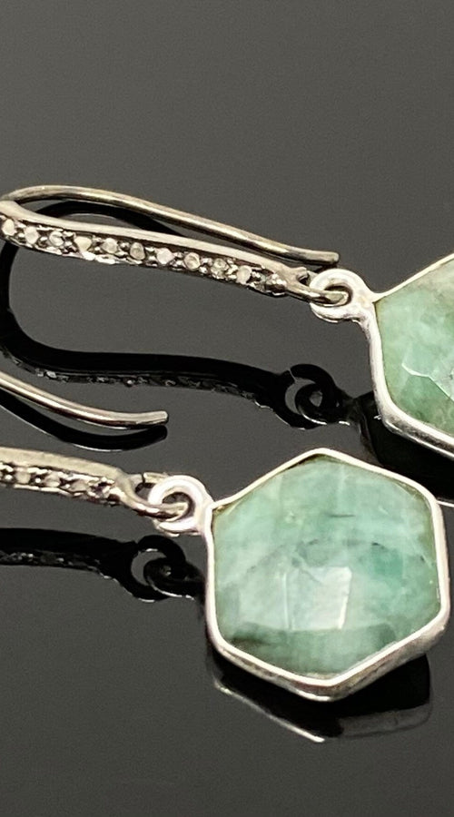 Load image into Gallery viewer, Genuine Emerald Earrings, Pave Diamond Earrings, Sterling Silver
