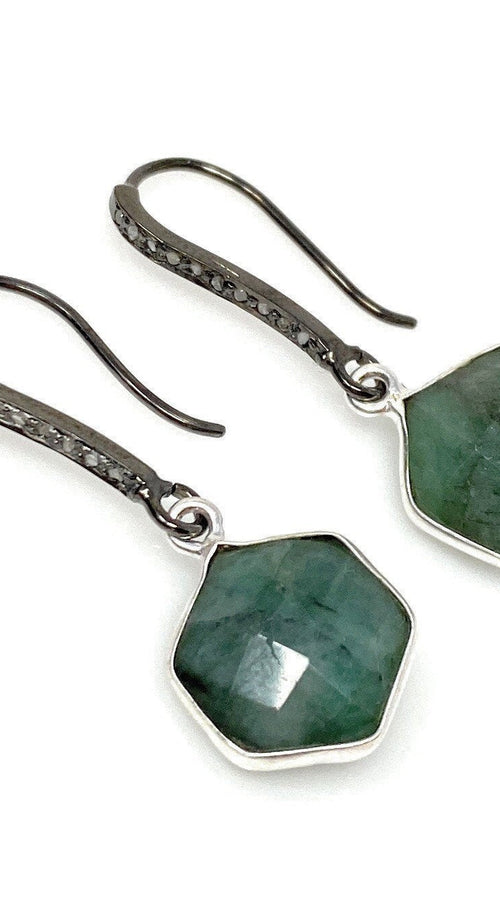 Load image into Gallery viewer, Genuine Emerald Earrings, Pave Diamond Earrings, Sterling Silver
