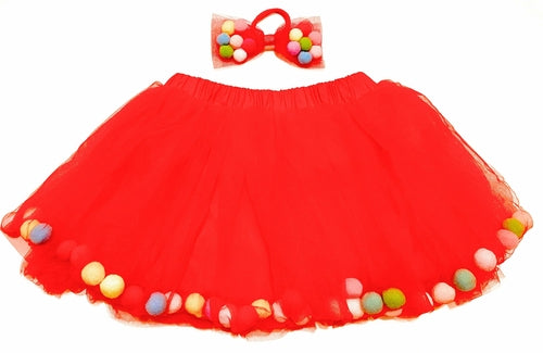 Load image into Gallery viewer, Kids Pom Pom Tutu and Bow Hair Tie | 2Pcs Set
