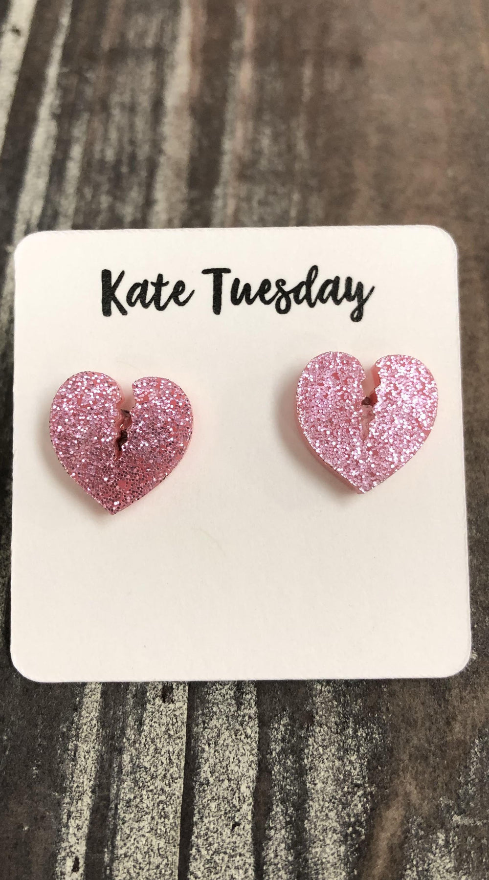 Pink Broken Heart Glitter Stud Earrings