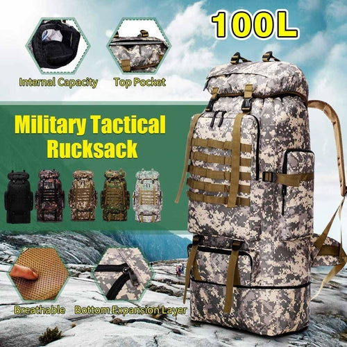 waterproof outdoor camping hiking 100l large capacity backpack camouflage