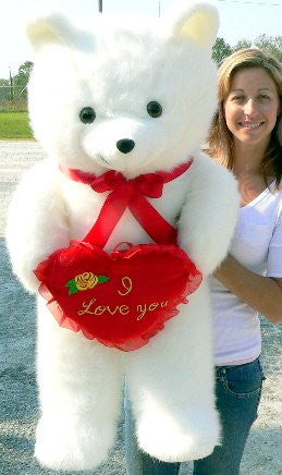 Load image into Gallery viewer, American Made Giant White Teddy Bear Holding I Love You Heart Pillow
