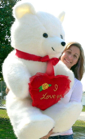 Load image into Gallery viewer, American Made Giant White Teddy Bear Holding I Love You Heart Pillow
