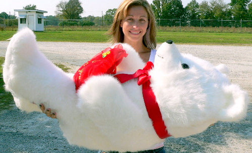 Load image into Gallery viewer, American Made Giant White Teddy Bear Holding I Love You Heart Pillow
