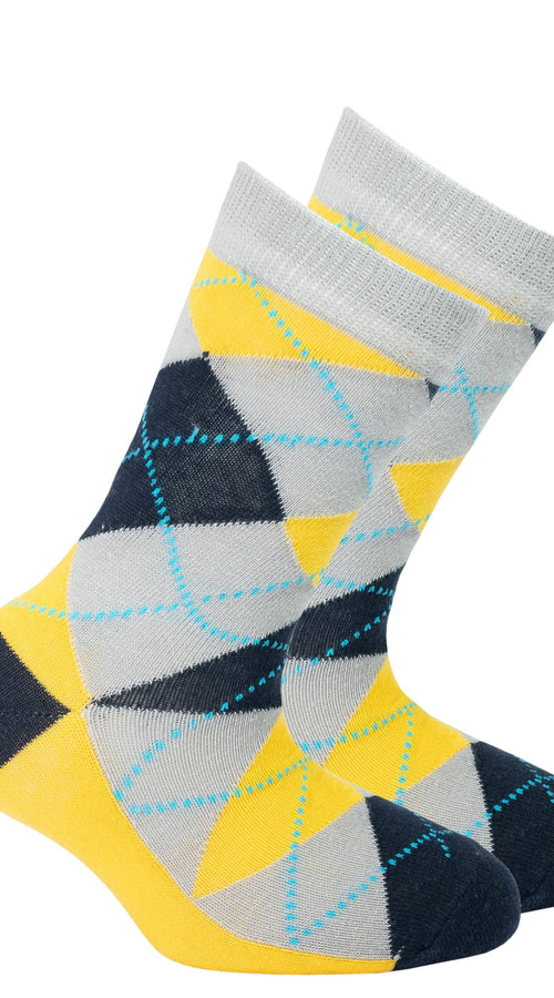 Load image into Gallery viewer, kids yellow coal argyle socks

