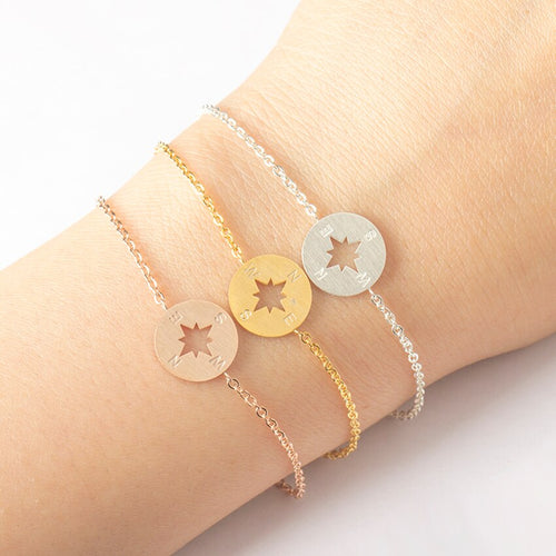 Load image into Gallery viewer, gold compass bracelet stainless steel dainty disc
