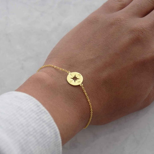 Load image into Gallery viewer, gold compass bracelet stainless steel dainty disc
