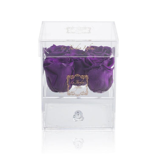 Load image into Gallery viewer, 5 Purple Preserved Roses - Acrylic Box With Drawer
