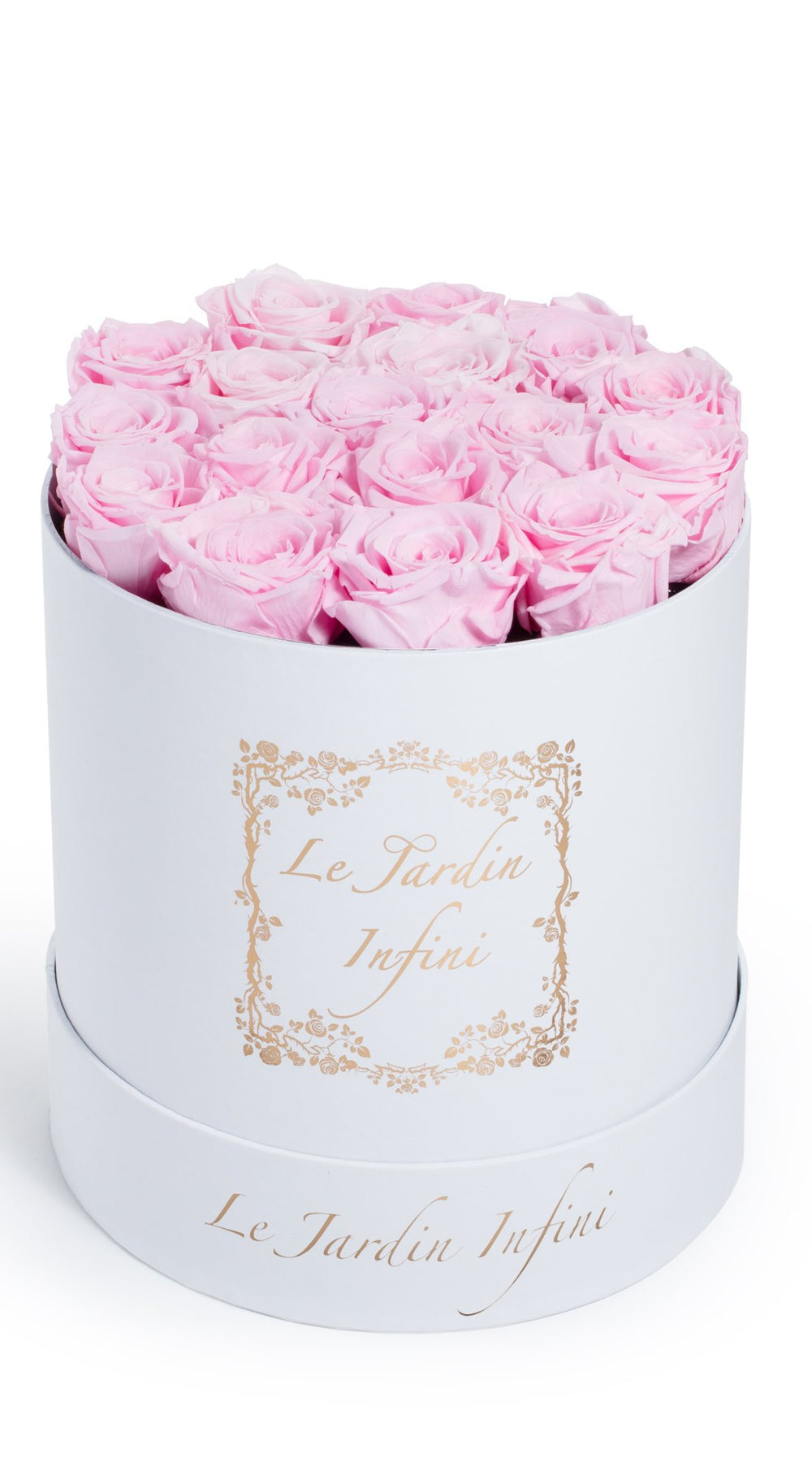 soft pink preserved roses - medium round white box