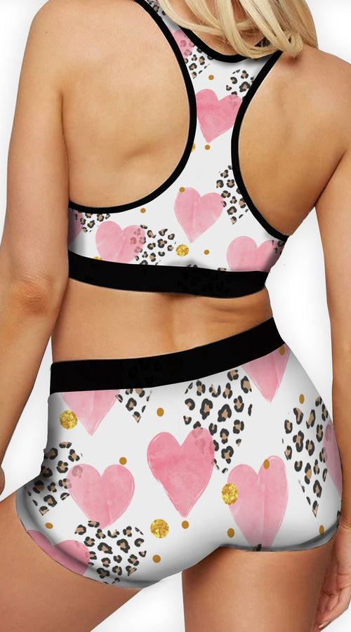 Load image into Gallery viewer, Mixed Leopard Hearts Ellie Sports Bra
