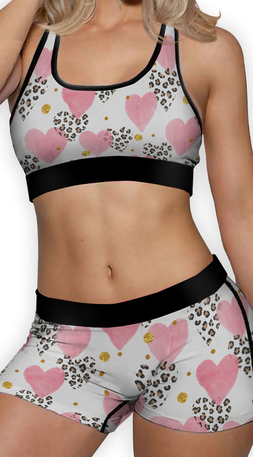 Load image into Gallery viewer, Mixed Leopard Hearts Ellie Sports Bra
