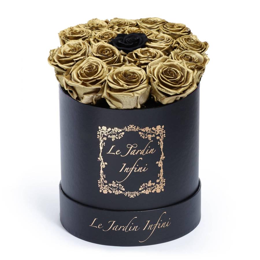 Gold Preserved Roses with 1 Black Preserved Rose in Middle - Medium
