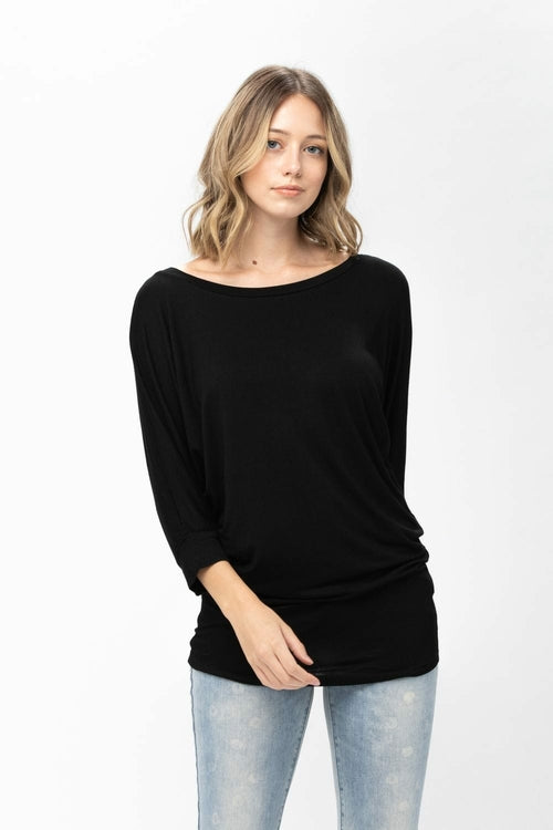 3/4 Dolman Batwing Sleeve Round Neck Comfy Loose fit Casual Tunics