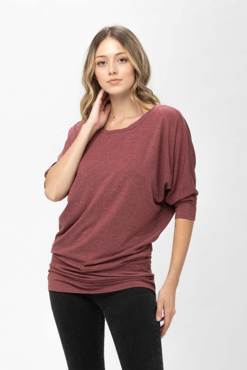 3/4 Dolman Batwing Sleeve Round Neck Comfy Loose fit Casual Tunics
