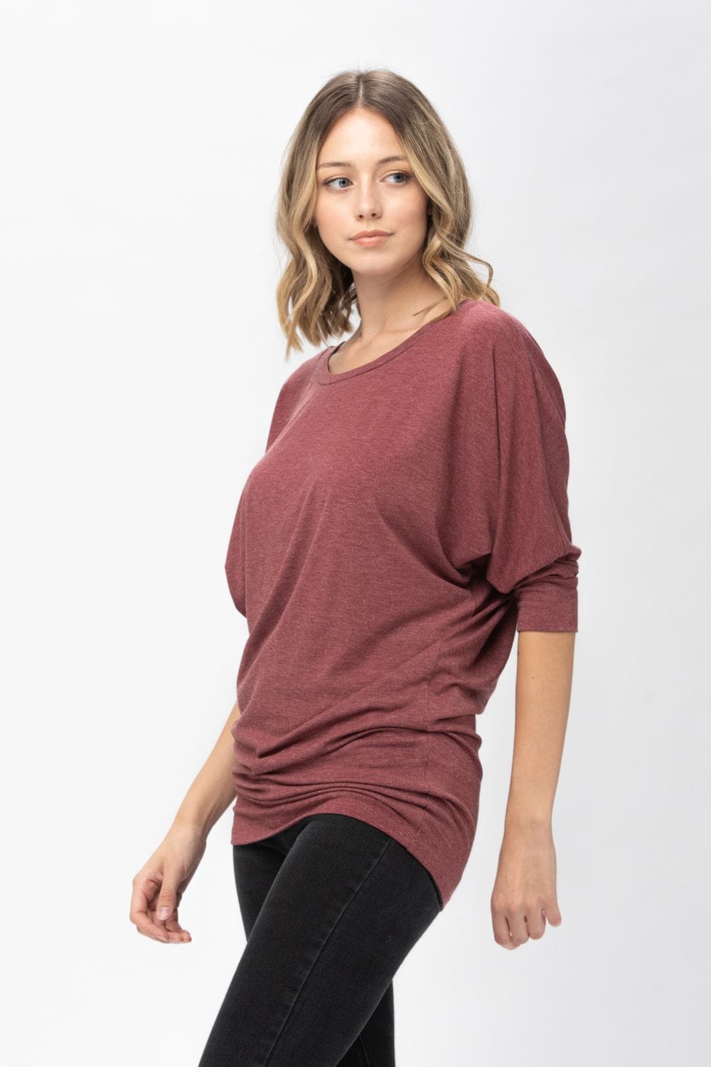 3/4 Dolman Batwing Sleeve Round Neck Comfy Loose fit Casual Tunics