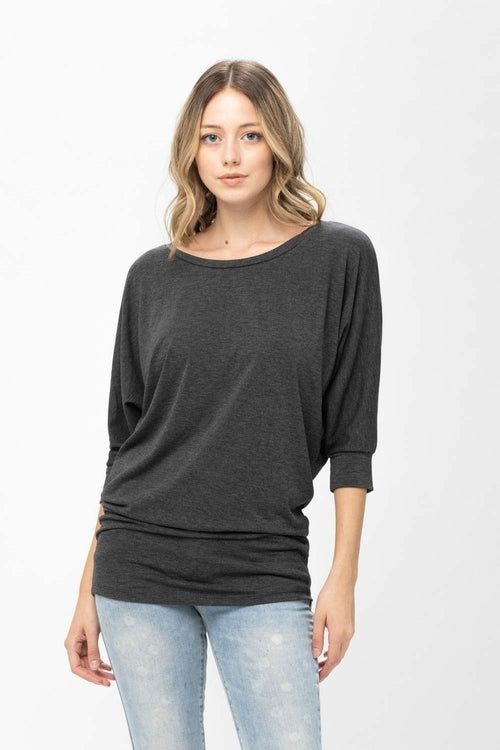 3/4 Dolman Batwing Sleeve Round Neck Comfy Loose fit Casual Tunics