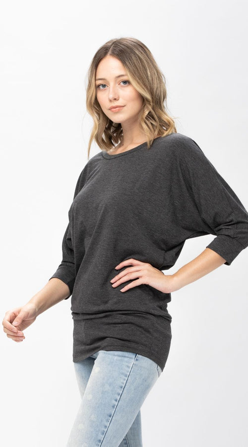 Load image into Gallery viewer, 3/4 Dolman Batwing Sleeve Round Neck Comfy Loose fit Casual Tunics
