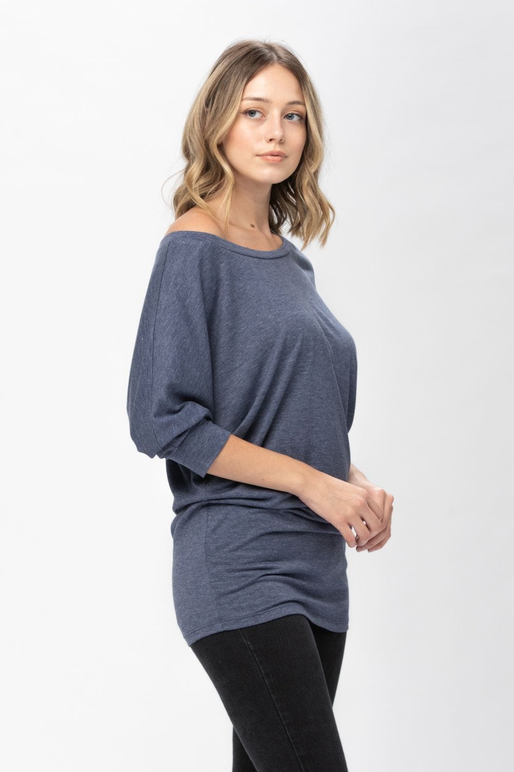 3/4 Dolman Batwing Sleeve Round Neck Comfy Loose fit Casual Tunics