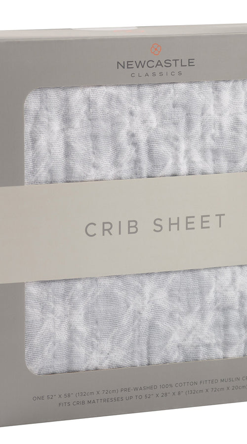 Load image into Gallery viewer, glacier grey plaid cotton muslin crib sheet

