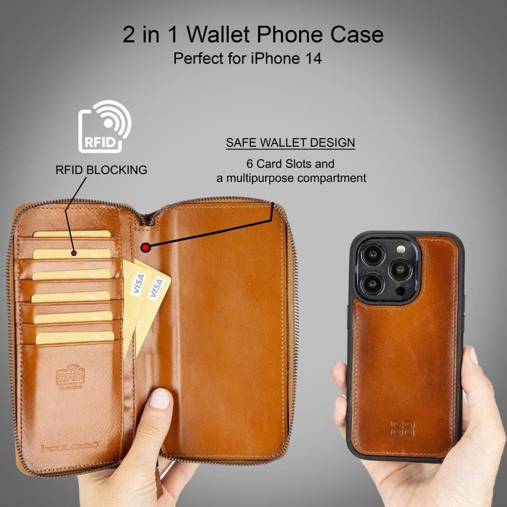Apple iPhone 14 Series Detachable and Zipper Leather Wallet Case - PMW