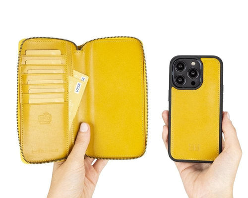 Load image into Gallery viewer, Apple iPhone 14 Series Detachable and Zipper Leather Wallet Case - PMW
