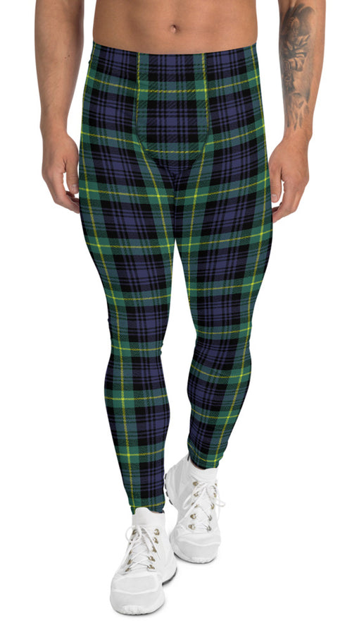 Load image into Gallery viewer, green and blue plaid tartan leggings for men
