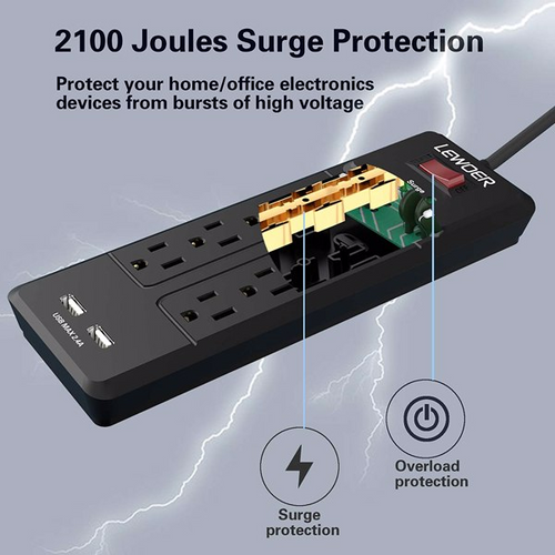 Load image into Gallery viewer, 8 AC Outlets and 2 USB Charging Ports Power Strip
