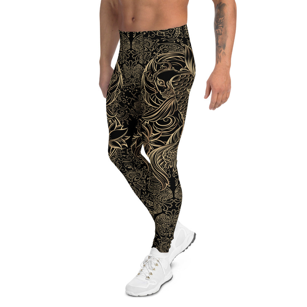 golden koi fish black leggings for men