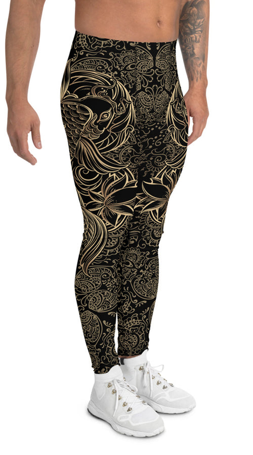 Load image into Gallery viewer, golden koi fish black leggings for men
