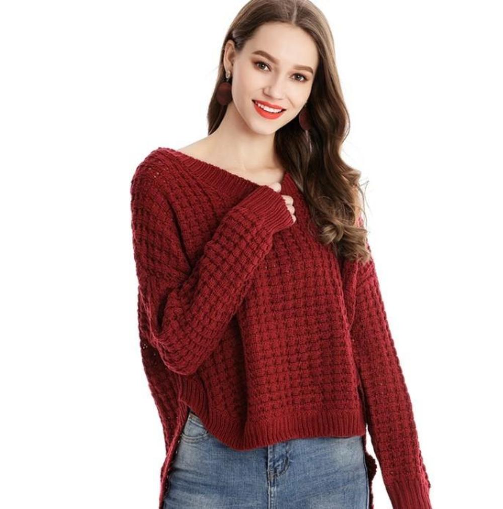 womens crewneck uneven sweater