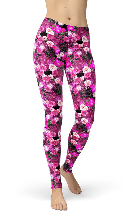 Load image into Gallery viewer, jean pink magenta flowers leggings
