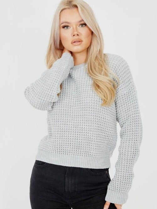 Load image into Gallery viewer, Crop Fisherman Jumper Womens - Grey

